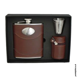 Brown-Leather-Hip-Flask-set-with-four-cups-and-Brown-Letaher-Cup-Case