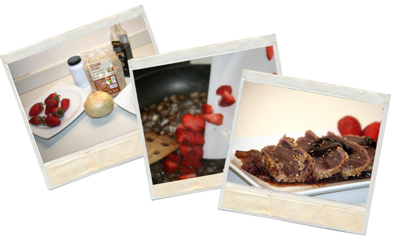 Atún sobre alfombra de fresas en blog de recetas fitness